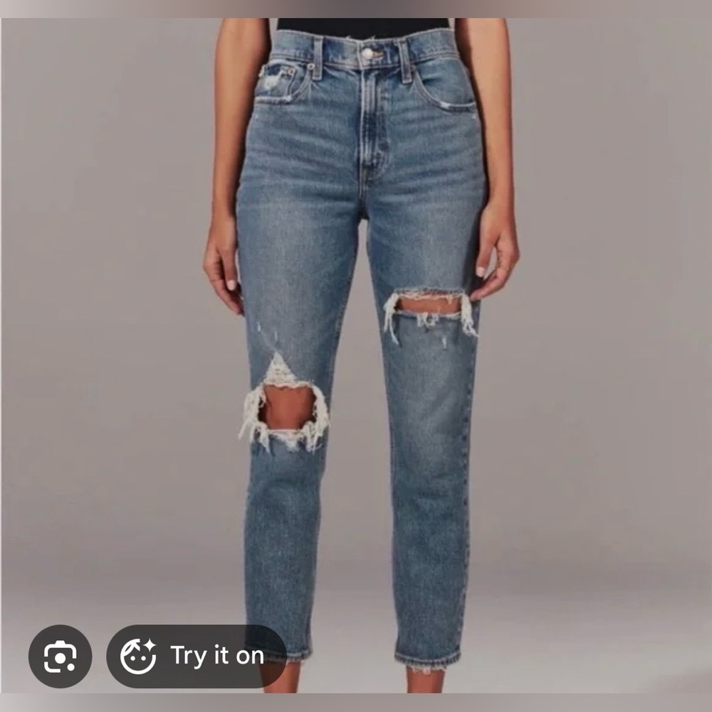 Abercrombie High-Rise Distressed Women's Jeans - Medium Wash